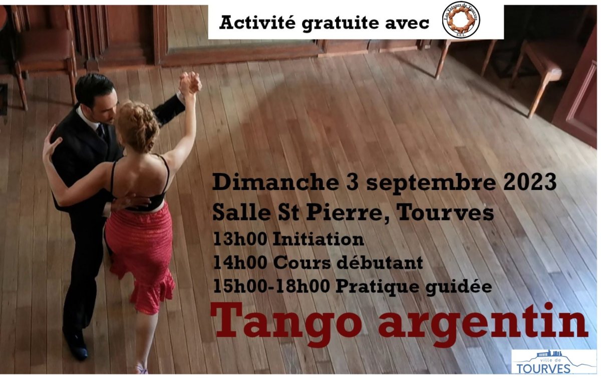 Cours d'initiation au Tango argentin : dimanche 3 septembre 13h-18h Salle St Pierre 1er étage